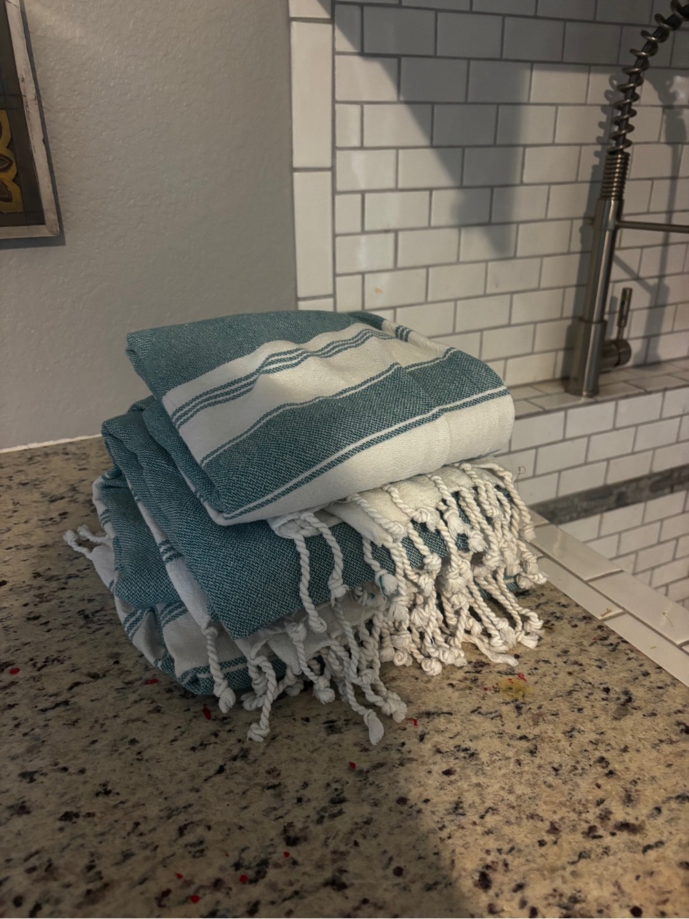 4 Turquoise and White Striped Turkish-Style Bath Towels